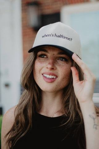 When's Halftime?  Two-Toned Vintage Hat: Black and Tan