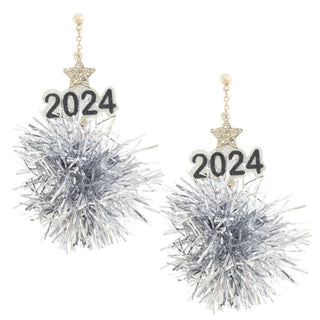 New Year Pom Pom Earrings in Silver