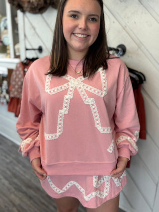 Ribbon Daydream Lace Trim Sweatshirt & Skort Set