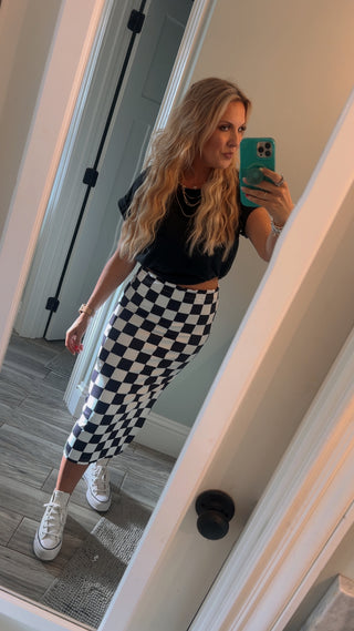 Checkered Printed Midi Skirt