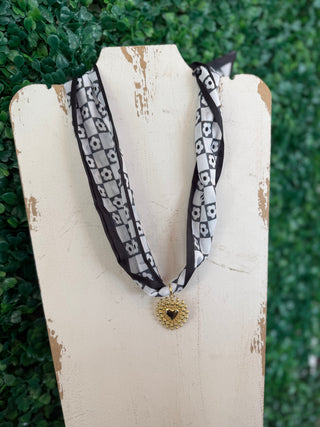 Monochrome Bloom Scarf Necklace