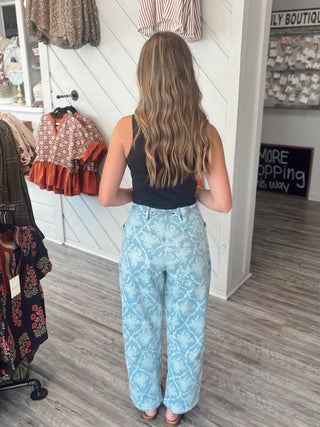 Coquette Printed Barrel Jean