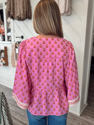 Mary Square Monroe Top Foulard Pink