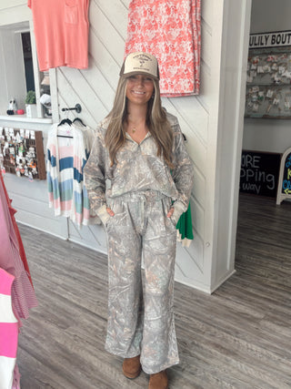 Drift Away Wide Leg Camo Pants