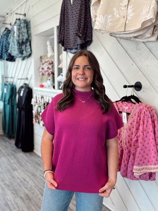 Magenta Mock Neck Sweater Top