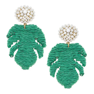 Natalie Raffia Palm Leaf Pearl Drop Earring