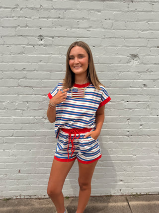 Americana Striped Lounge Set- Blue