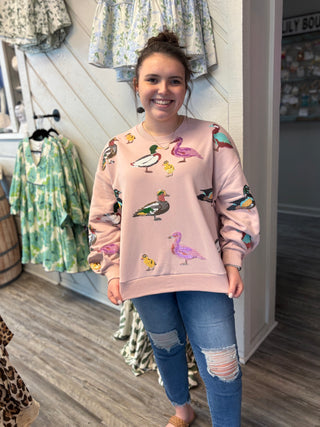 Queen of Sparkles Light Pink Scattered Duck Sweatshirt