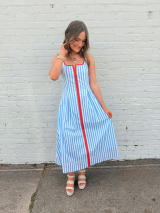 Seaside Stripe Contrast Trim Midi Dress