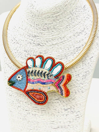 Colorful Beaded Fish Statement Necklace
