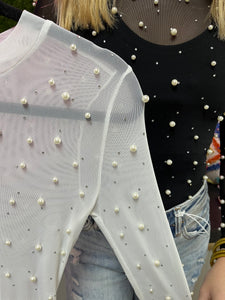 Sheer Pearl Detail Bodysuit (2 colors)