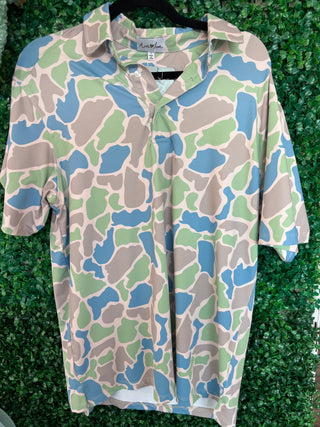 Autilove Men's Performance Polo in Aqua Camo