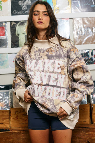 Make Heaven Crowded Camo Mock Neck Sweatshirt