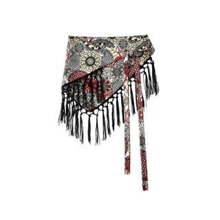 Free Spirit Fringe Waist Scarf in Red and Cream