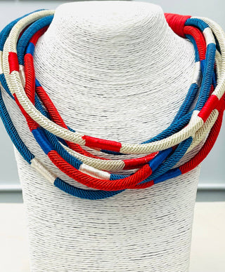 Red Blue Multi Strand Cotton Rope Statement Necklace