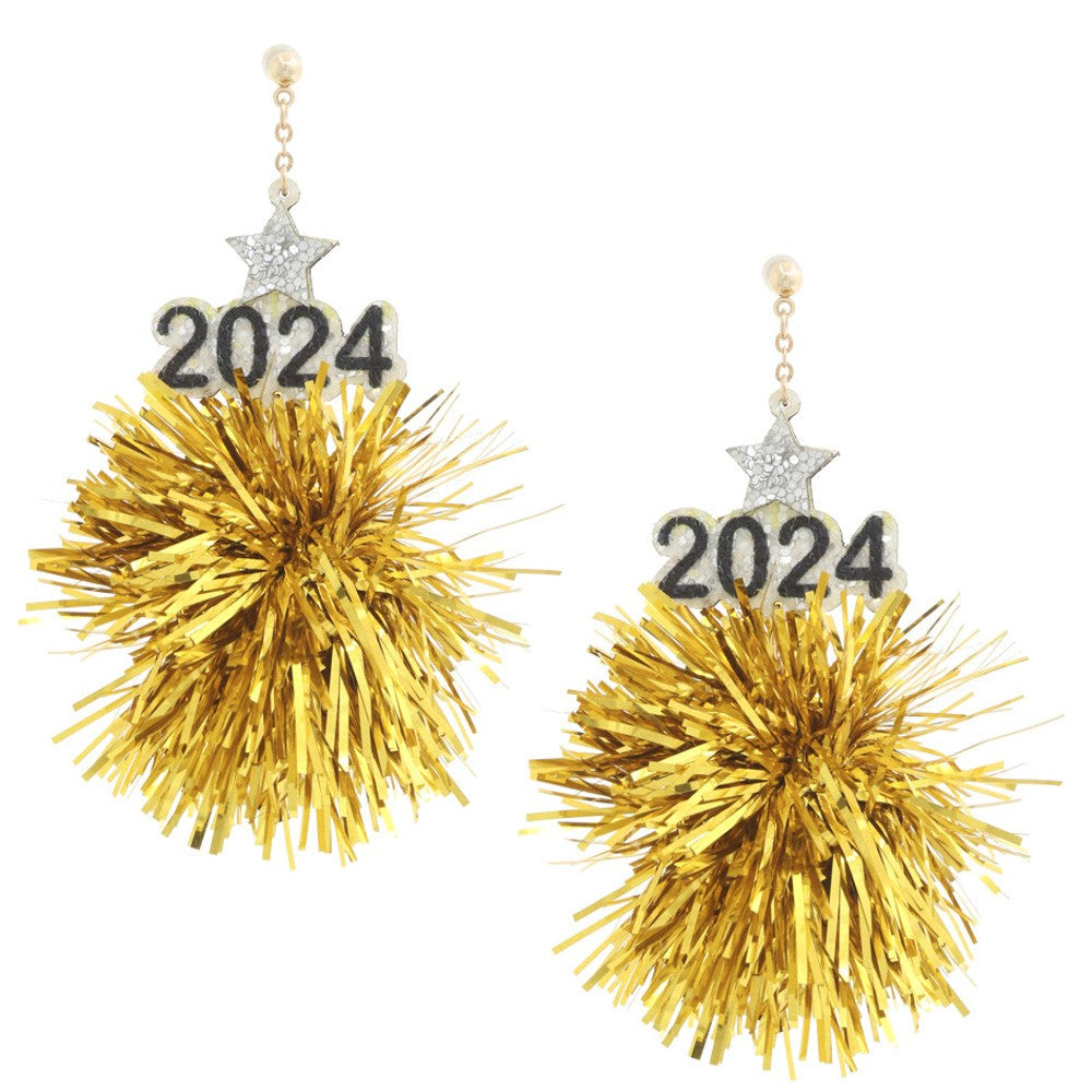 New Year Pom Pom Earrings in Gold