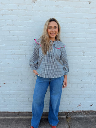 Sweet Check Peasant Top