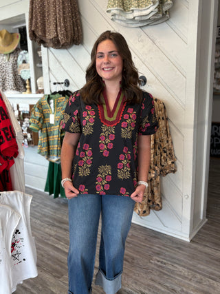 Midnight Garden V-Neck Top