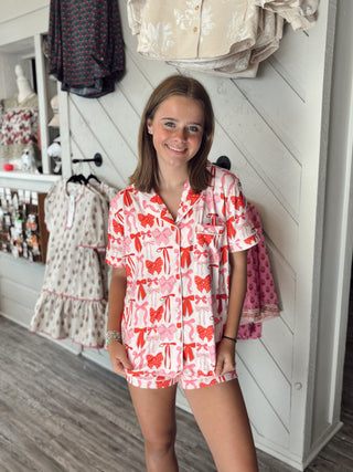 Pink & Red Coquette Bows PJ Short Set