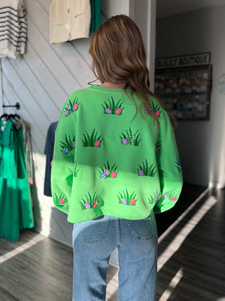 Queen of Sparkles Lime Green Easter Egg In Grass Sweatshirt