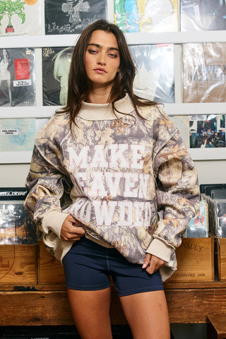 Make Heaven Crowded Camo Mock Neck Sweatshirt