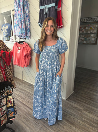 Simply Southern Smocked Maxi in Vintage Blue