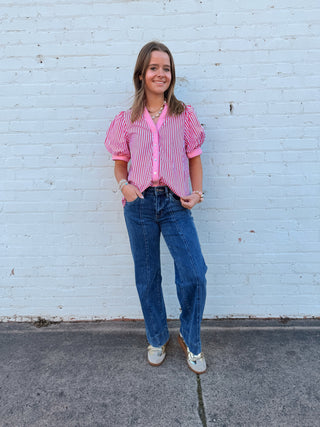 Candy Stripe Darling Puff Sleeve Top