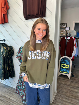 Camo Faith Mock Neck Sweatshirt