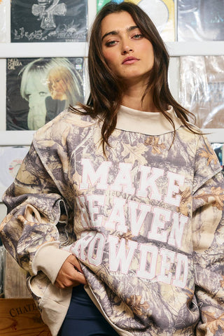 Make Heaven Crowded Camo Mock Neck Sweatshirt