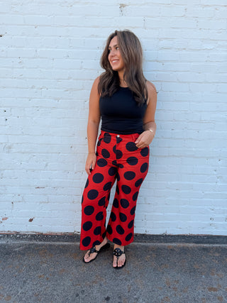 Game Day Big Polka Dot Trouser Pants for Women | Red & Black Wide Leg Game Day Pants