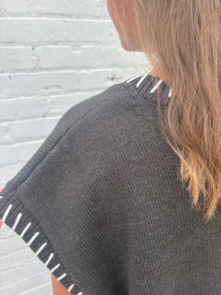 Charcoal Whipstitch Sweater Vest