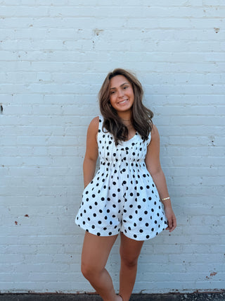 Black & White Polka Dot Romper for Women | Sleeveless Wide Leg Boutique Romper
