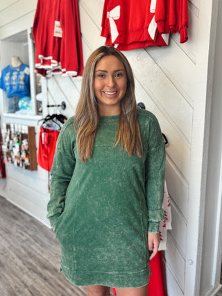 Acid Wash French Terry Pocket Dress – Forest