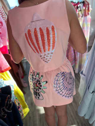 Queen of Sparkles Light Pink Multi Shell Cut Out Side Tank