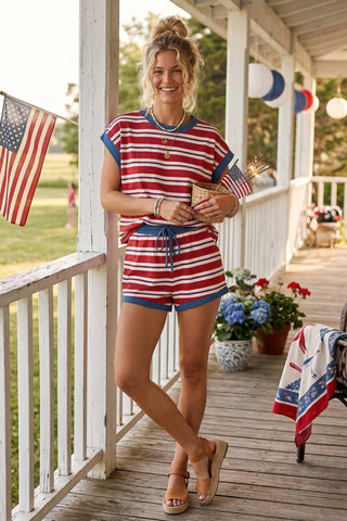 Americana Striped Lounge Set: Red