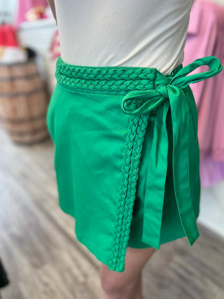 Braided Green Wrap Skort