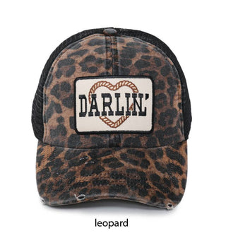 Western DARLIN' Patch Leopard Print Mesh Back Baseball Cap: Leopard