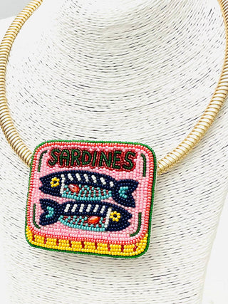 Beaded Sardine Can Statement Necklace