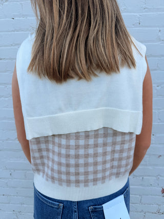 Café Check Scarf Detail Knit Tank