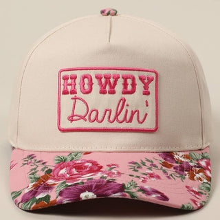HOWDY Darlin' Embroidery Patch Floral Two-Tone Hat: Pink
