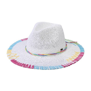 Multi-Colored Stitched Brim Panama Hat: WHITE / ONE SIZE