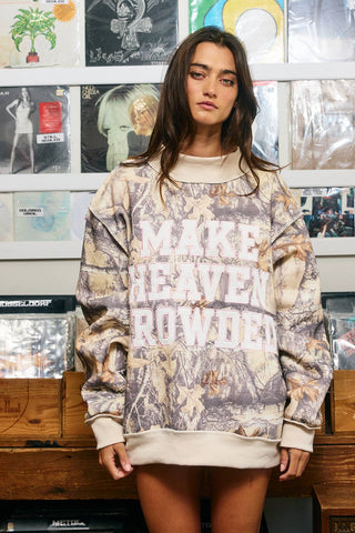 Make Heaven Crowded Camo Mock Neck Sweatshirt