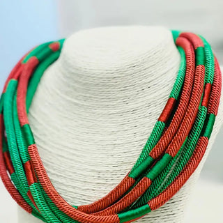 8 Strand Necklace Red and Green Necklace