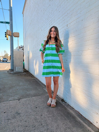 Harbor Stripe Puff Sleeve Dress