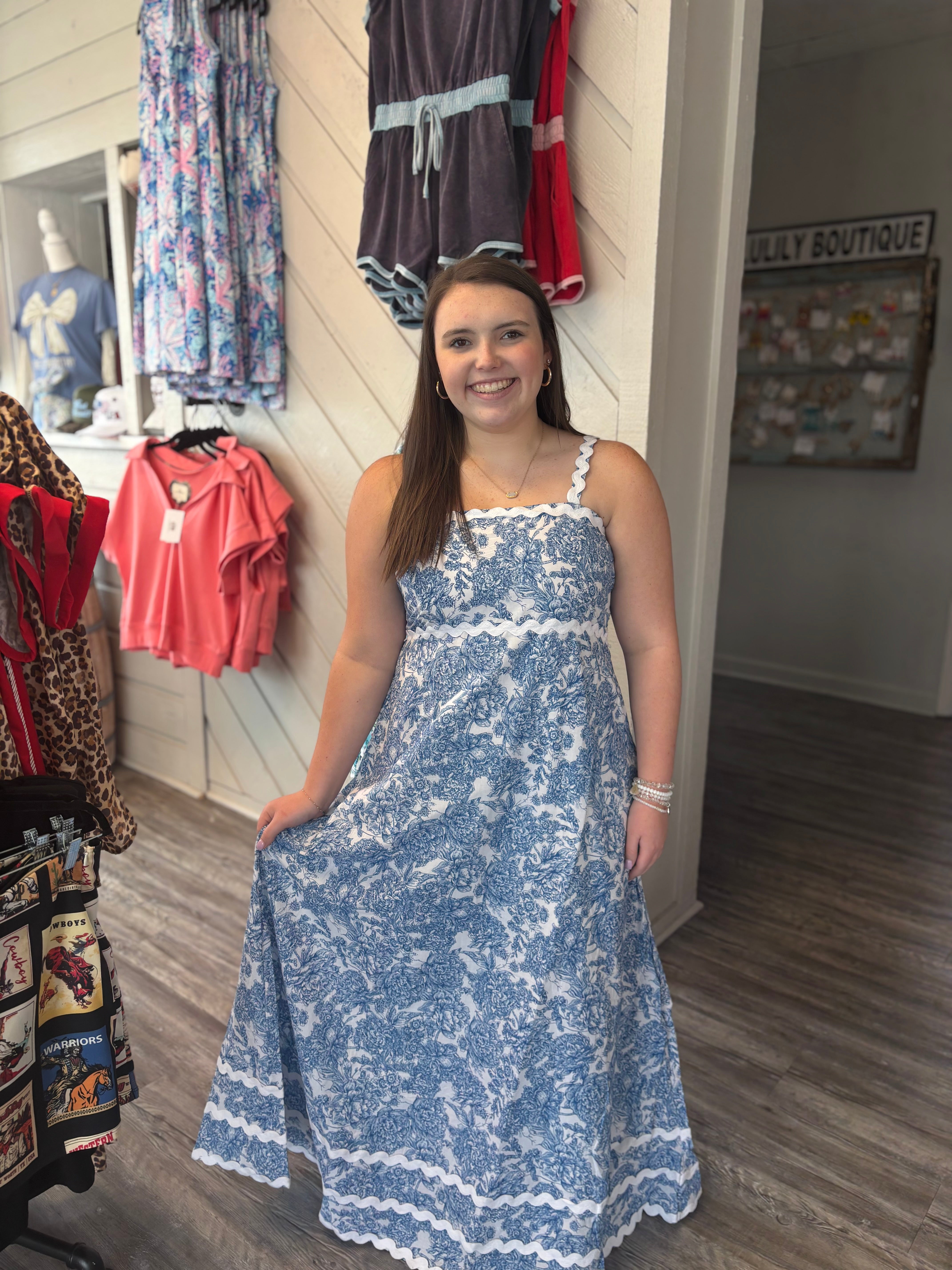 Vintage Blue Scalloped Simply Southern Maxi Dress XL Vintage Blue Scalloped Simply Southern Maxi Dress XL
