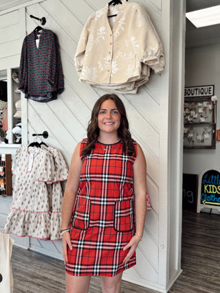 Holiday Plaid Pocket Shift Dress