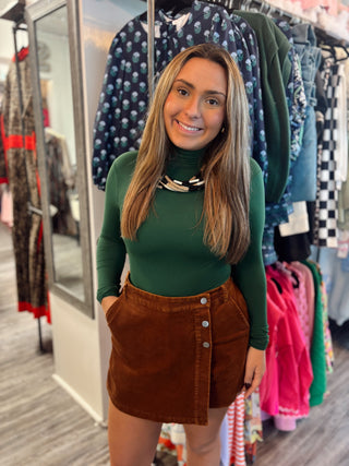 Rust Corduroy Button-Front Layered Skort