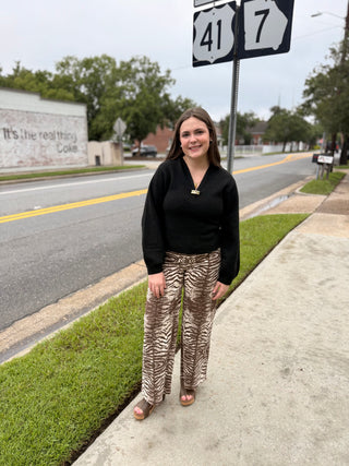 Wild Side Mocha Zebra Wide Leg Pants