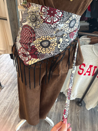 Crimson Boho Fringe Scarf