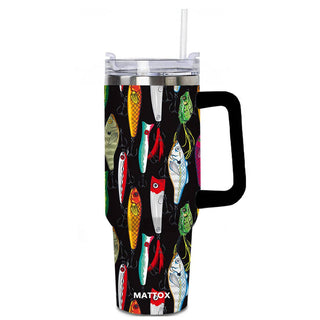 Fishing Lures Tumbler Cup with Straw: Black